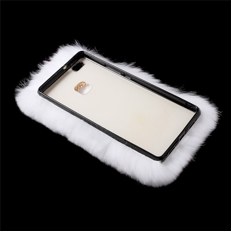Fluffy Rabbit Fur Diamante PC TPU Phone Cover for Huawei P9 Lite / G9 Lite - White-4