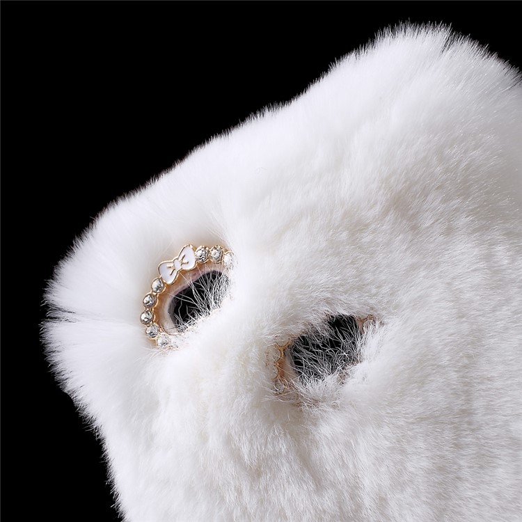 Fluffy Rabbit Fur Diamante PC TPU Phone Cover for Huawei P9 Lite / G9 Lite - White-5