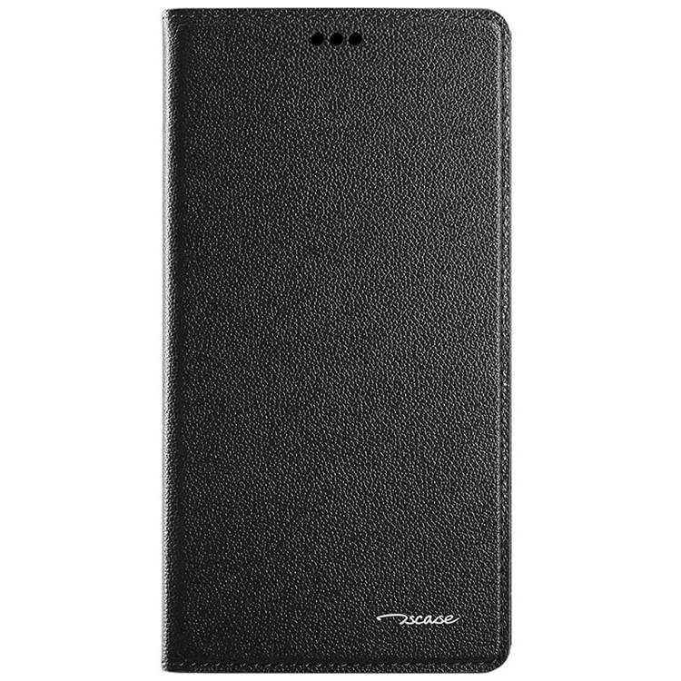 TSCASE Litchi Genuine Leather Folio Stand Case for Huawei P9 - Black-2