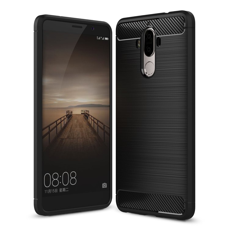 For Huawei Mate 9 Carbon Fiber Brushed TPU Mobile Phone Case Cover - Black-1