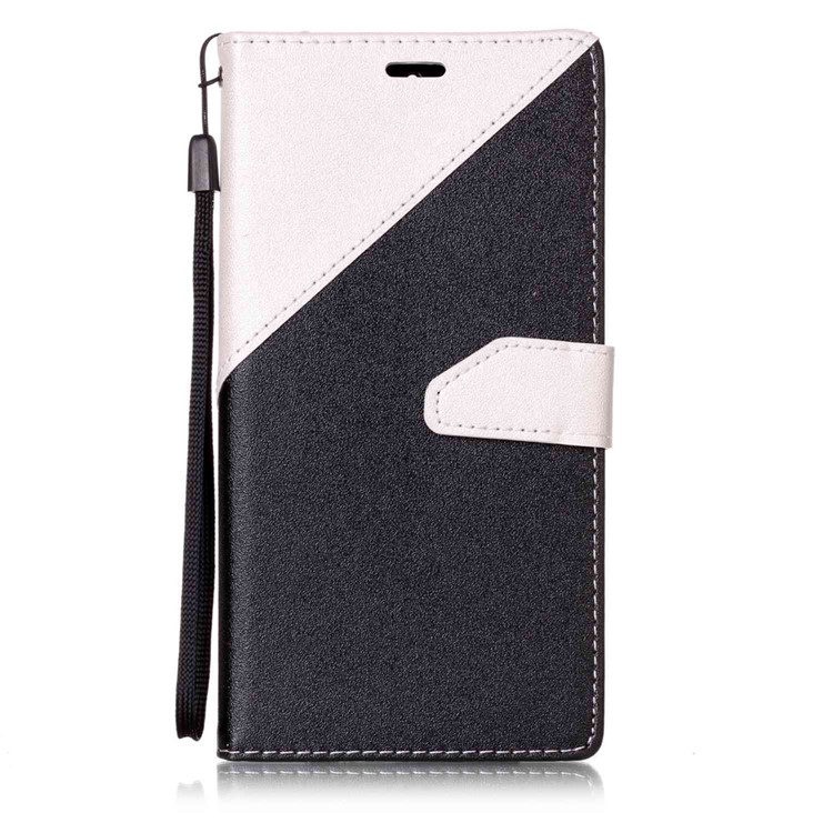 Contrasting Color Splicing Leather Wallet Stand Case with Lanyard for Huawei Mate 9 - White-1