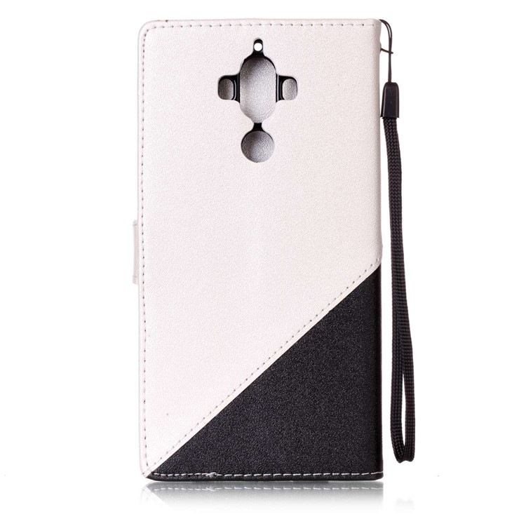 Contrasting Color Splicing Leather Wallet Stand Case with Lanyard for Huawei Mate 9 - White-2