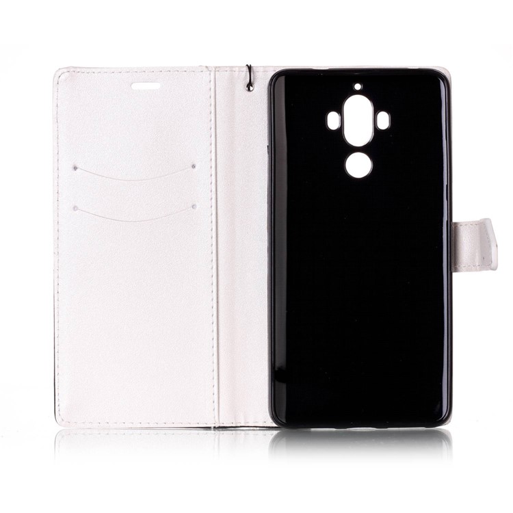 Contrasting Color Splicing Leather Wallet Stand Case with Lanyard for Huawei Mate 9 - White-3