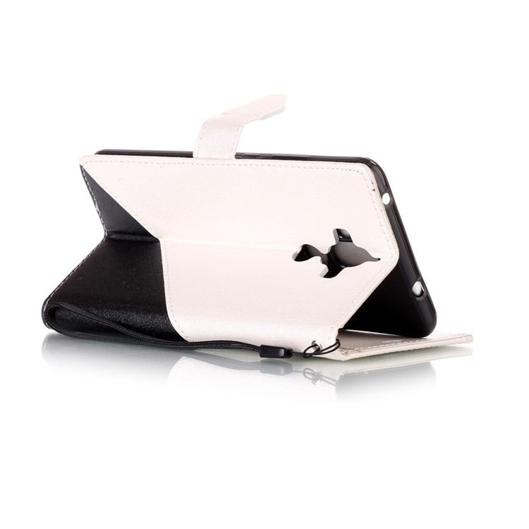 Contrasting Color Splicing Leather Wallet Stand Case with Lanyard for Huawei Mate 9 - White-4