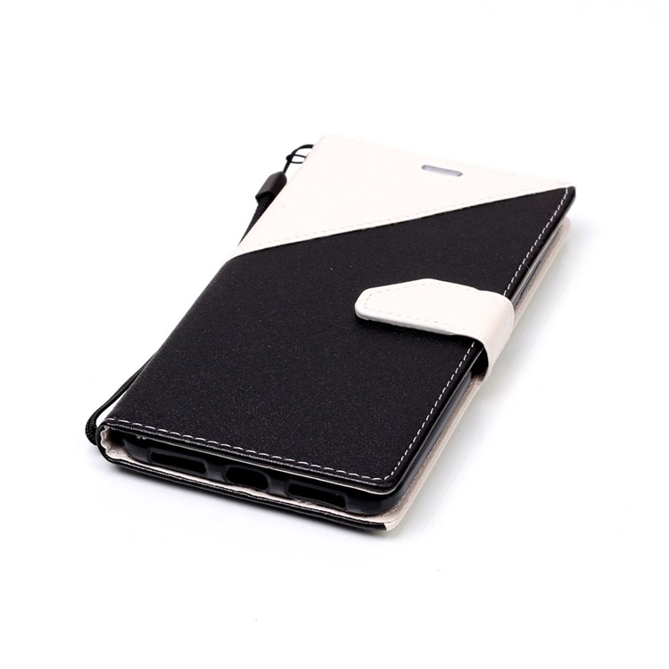 Contrasting Color Splicing Leather Wallet Stand Case with Lanyard for Huawei Mate 9 - White-5