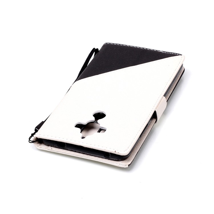 Contrasting Color Splicing Leather Wallet Stand Case with Lanyard for Huawei Mate 9 - White-6