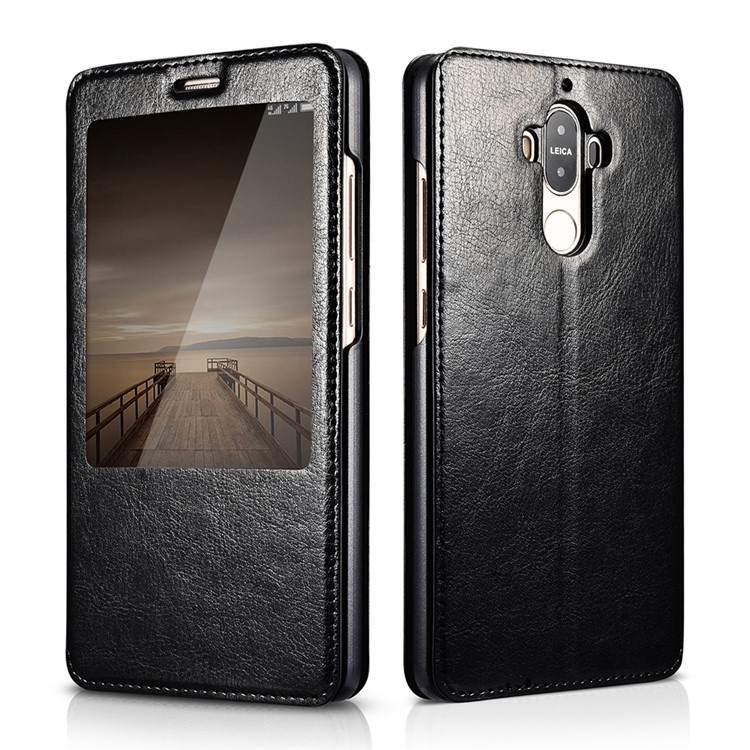 XOOMZ for Huawei Mate 9 Information View Window Leather Stand Case - Black-1