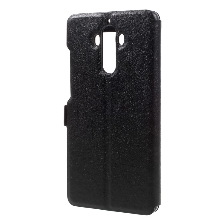 Silk Texture Dual View Window Leather Stand Case for Huawei Mate 9 - Black-2