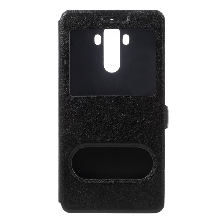 Silk Texture Dual View Window Leather Stand Case for Huawei Mate 9 - Black-3