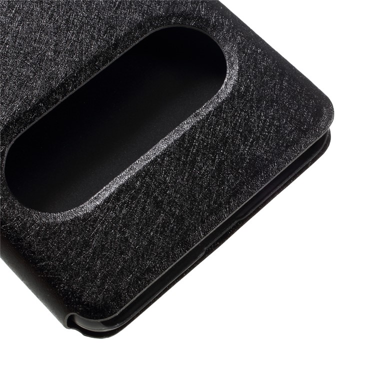 Silk Texture Dual View Window Leather Stand Case for Huawei Mate 9 - Black-7