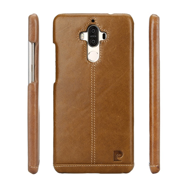 PIERRE CARDIN for Huawei Mate 9 Genuine Leather Coated Hard Mobile Case - Brown-4