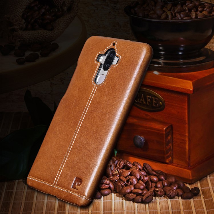 PIERRE CARDIN for Huawei Mate 9 Genuine Leather Coated Hard Mobile Case - Brown-6