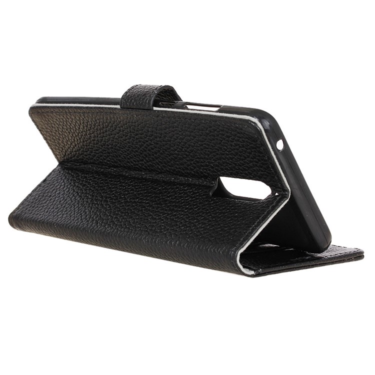Genuine Leather Litchi Grain Wallet Stand Case for Huawei Mate 9 Pro / Mate 9 Porsche Design - Black-4