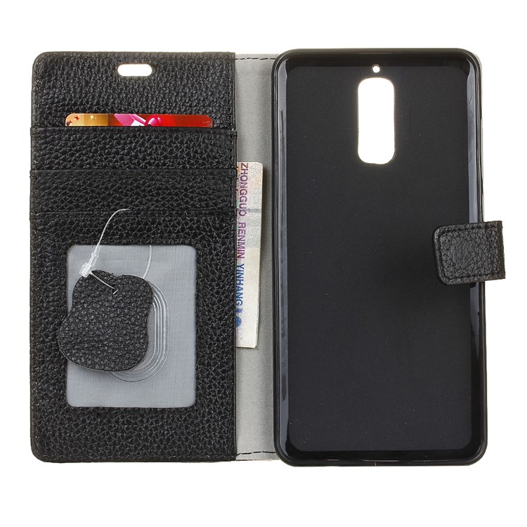 Genuine Leather Litchi Grain Wallet Stand Case for Huawei Mate 9 Pro / Mate 9 Porsche Design - Black-5
