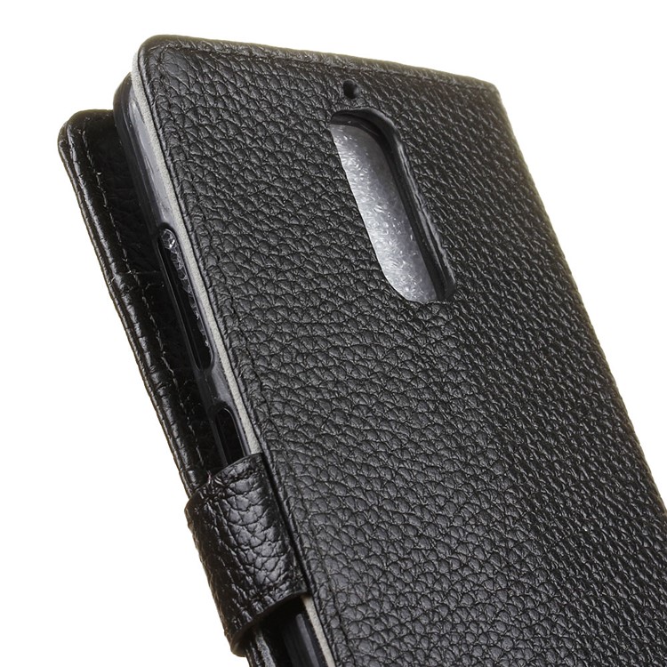 Genuine Leather Litchi Grain Wallet Stand Case for Huawei Mate 9 Pro / Mate 9 Porsche Design - Black-6