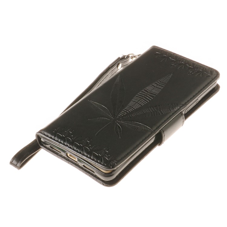 Imprint Maple Leaves Leather Wallet Case for Huawei P9 Lite / G9 Lite - Black-5