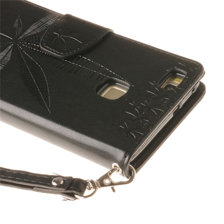 Imprint Maple Leaves Leather Wallet Case for Huawei P9 Lite / G9 Lite - Black-7