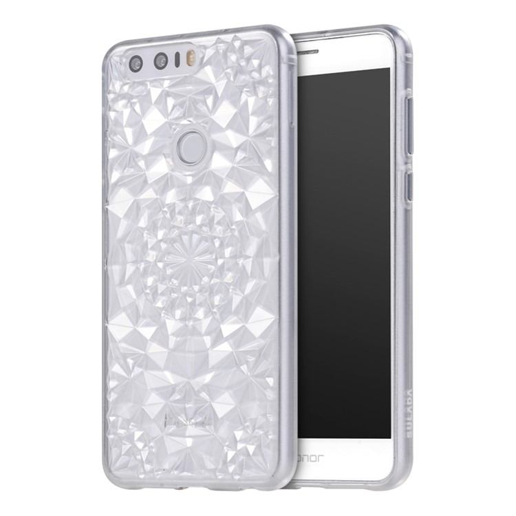 SULADA Luxury Crystal Sparkle 3D Diamond-shaped Design Flexible TPU Protective Case for Huawei Honor 8 - White-1