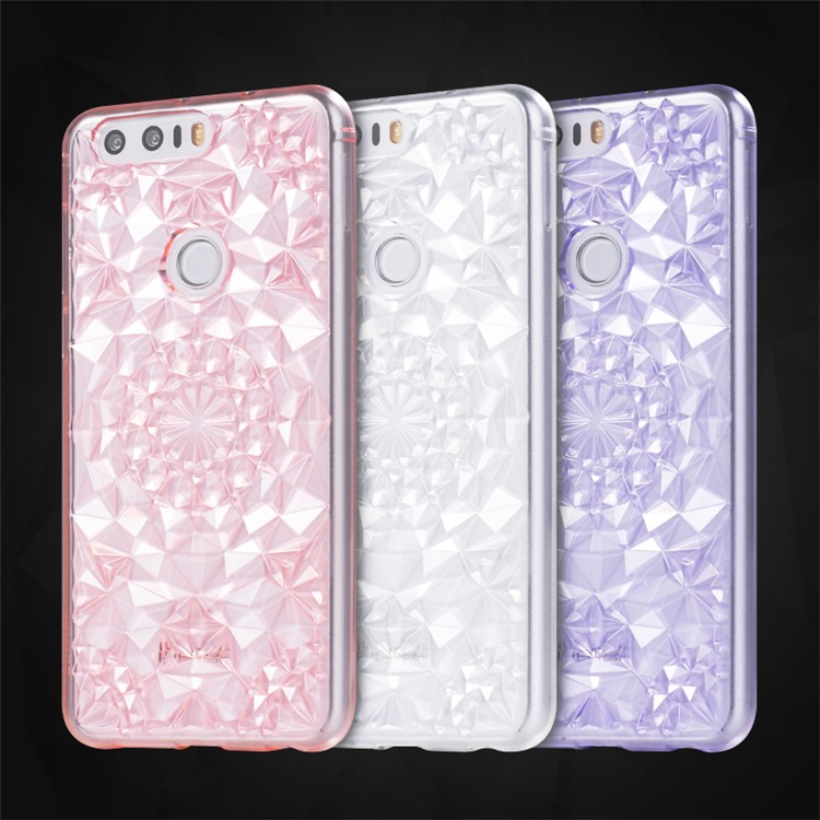 SULADA Luxury Crystal Sparkle 3D Diamond-shaped Design Flexible TPU Protective Case for Huawei Honor 8 - White-5
