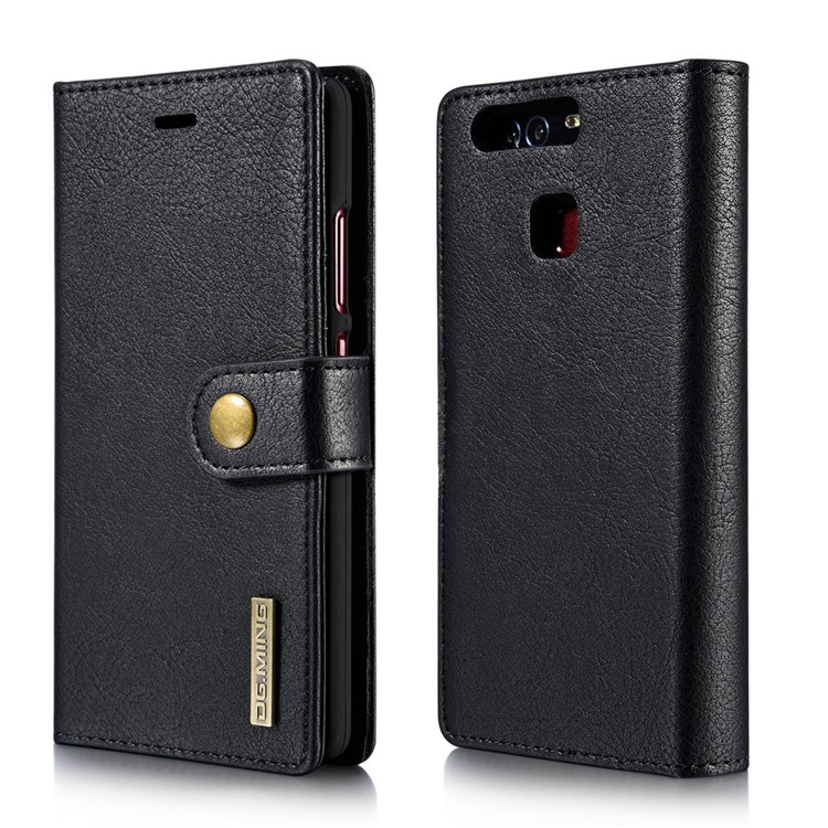 DG.MING 2 in 1 Split Leather Wallet + Removable PC Case for Huawei P9 - Black-1