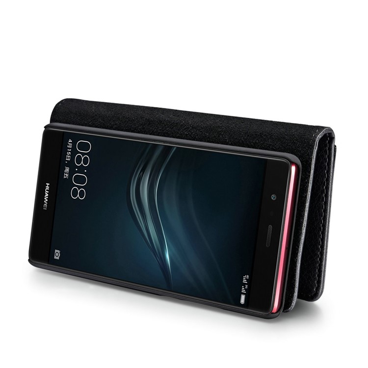 DG.MING 2 in 1 Split Leather Wallet + Removable PC Case for Huawei P9 - Black-11