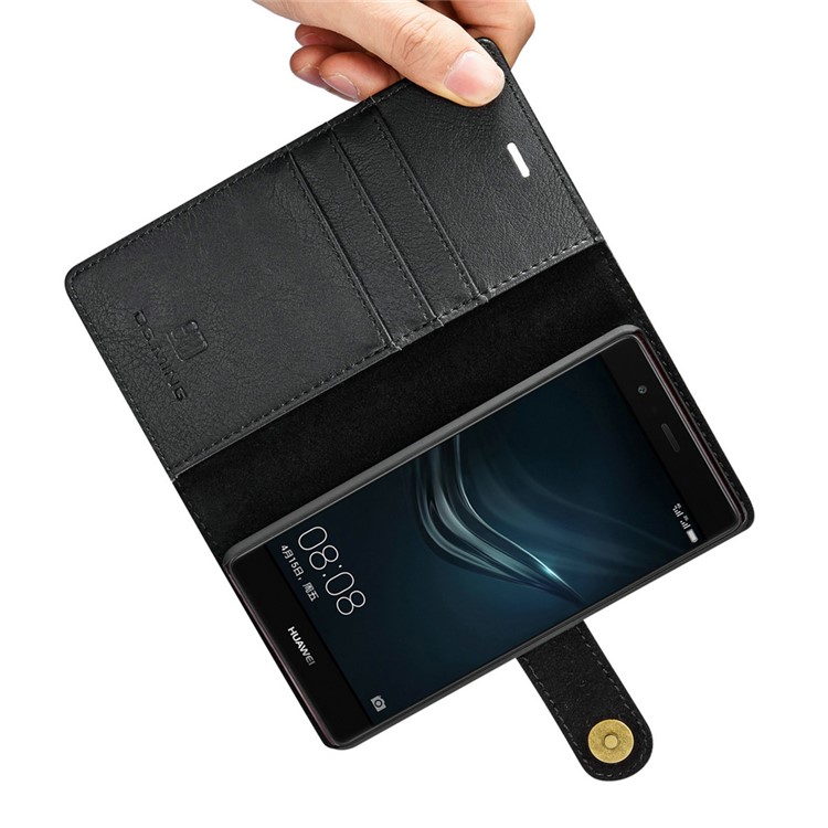 DG.MING 2 in 1 Split Leather Wallet + Removable PC Case for Huawei P9 - Black-13