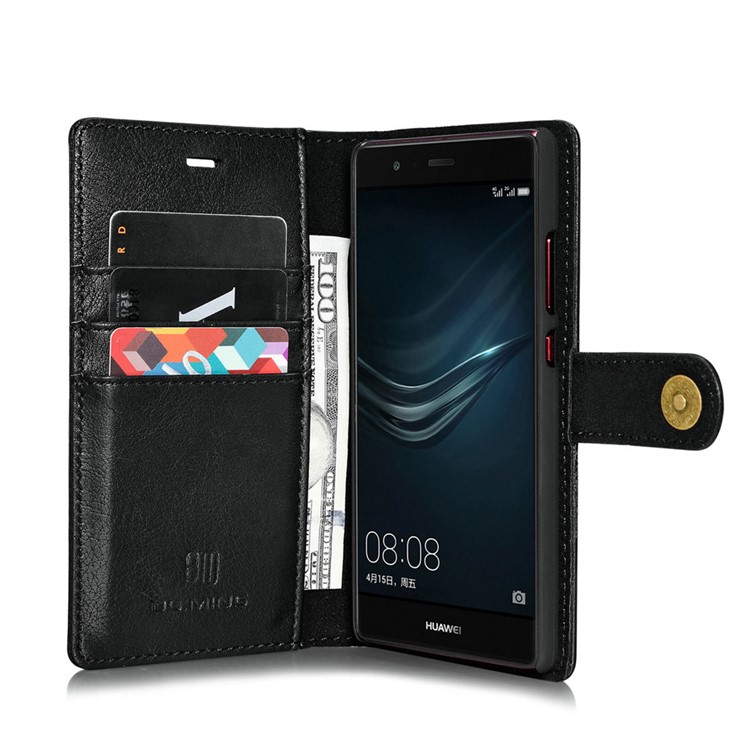DG.MING 2 in 1 Split Leather Wallet + Removable PC Case for Huawei P9 - Black-5