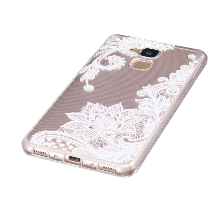 Embossed TPU Gel Phone Case for Huawei Honor 5c/GT3/Honor 7 Lite - White Lace Flowers-3