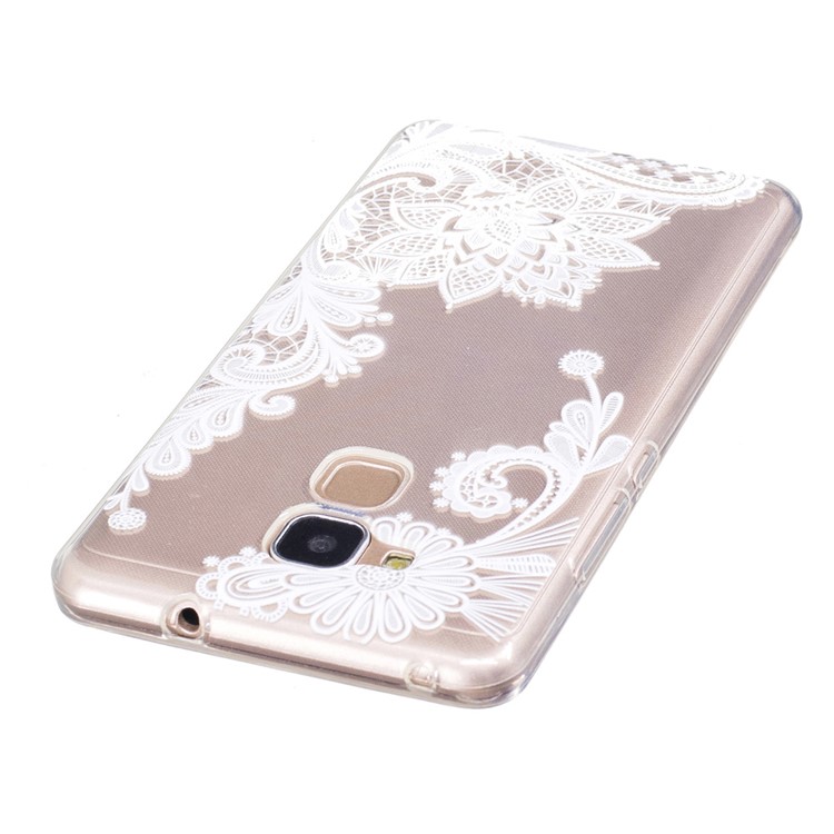Embossed TPU Gel Phone Case for Huawei Honor 5c/GT3/Honor 7 Lite - White Lace Flowers-4