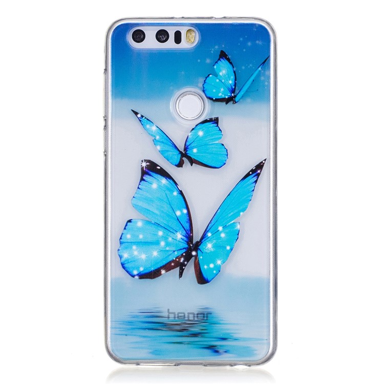 For Huawei Honor 8 Embossed Cell Phone Case - Blue Butterfly-1