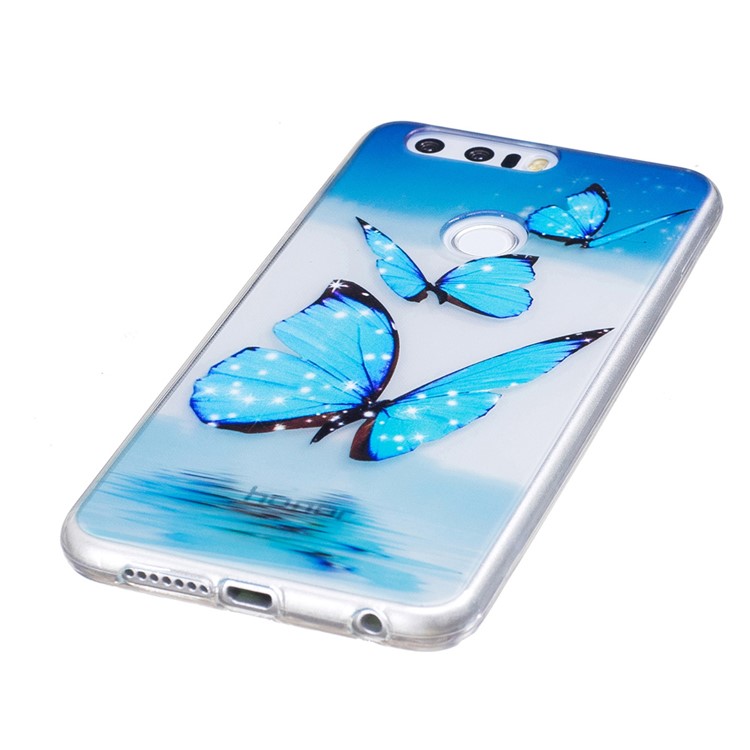 For Huawei Honor 8 Embossed Cell Phone Case - Blue Butterfly-3