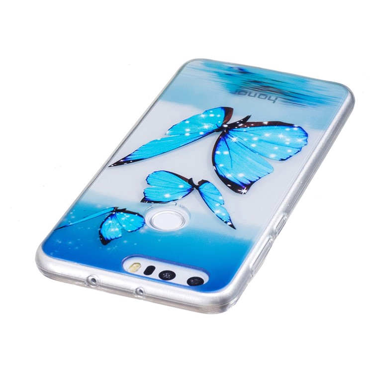 For Huawei Honor 8 Embossed Cell Phone Case - Blue Butterfly-4