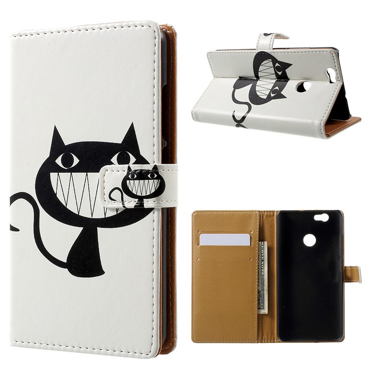Patterned Folio Leather Wallet Case for Huawei Nova with Stand - Big Mouth Cat-1