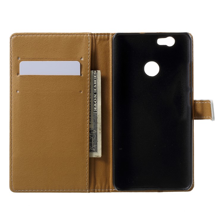 Patterned Folio Leather Wallet Case for Huawei Nova with Stand - Big Mouth Cat-4