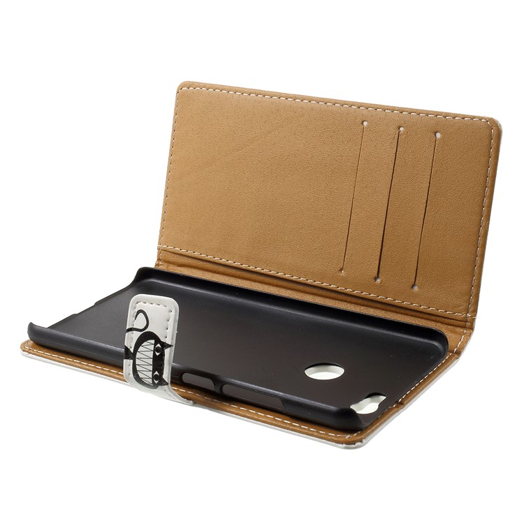 Patterned Folio Leather Wallet Case for Huawei Nova with Stand - Big Mouth Cat-5
