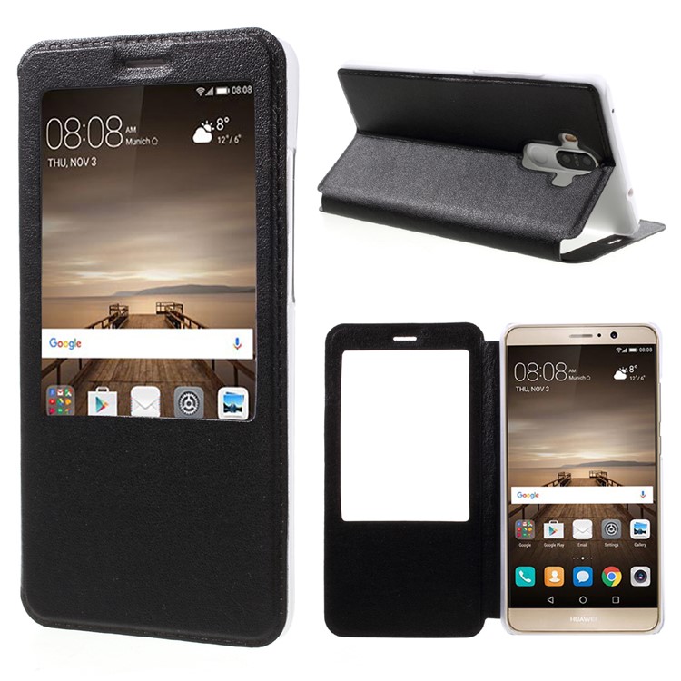 View Window Flip Leather Phone Case for Huawei Mate 9 - Black-1