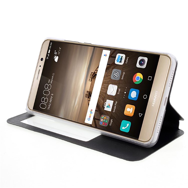 View Window Flip Leather Phone Case for Huawei Mate 9 - Black-4