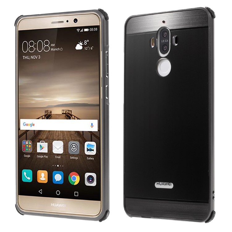 Brushed Plastic + Aluminum Alloy Plated Mobile Back Case for Huawei Mate 9 - Black-1