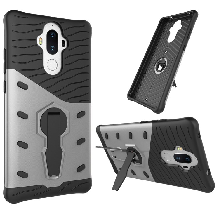 Heavy Duty Rugged Rotary Kickstand Hybrid Cell Phone Case (TPU + PC) for Huawei Mate 9 - Silver-1