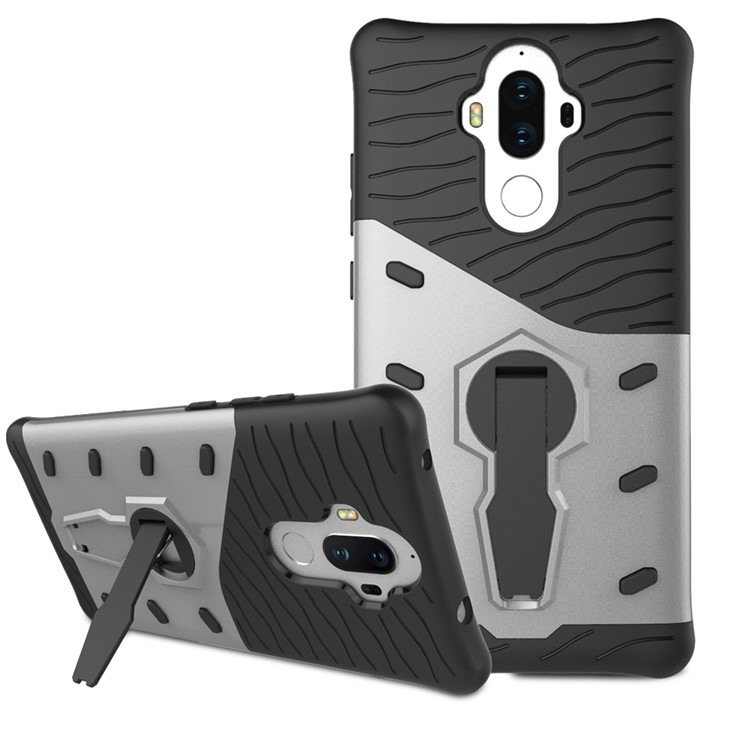 Heavy Duty Rugged Rotary Kickstand Hybrid Cell Phone Case (TPU + PC) for Huawei Mate 9 - Silver-10