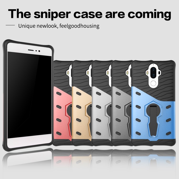 Heavy Duty Rugged Rotary Kickstand Hybrid Cell Phone Case (TPU + PC) for Huawei Mate 9 - Silver-11