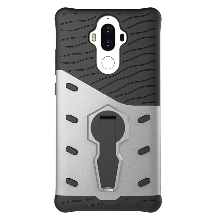 Heavy Duty Rugged Rotary Kickstand Hybrid Cell Phone Case (TPU + PC) for Huawei Mate 9 - Silver-2