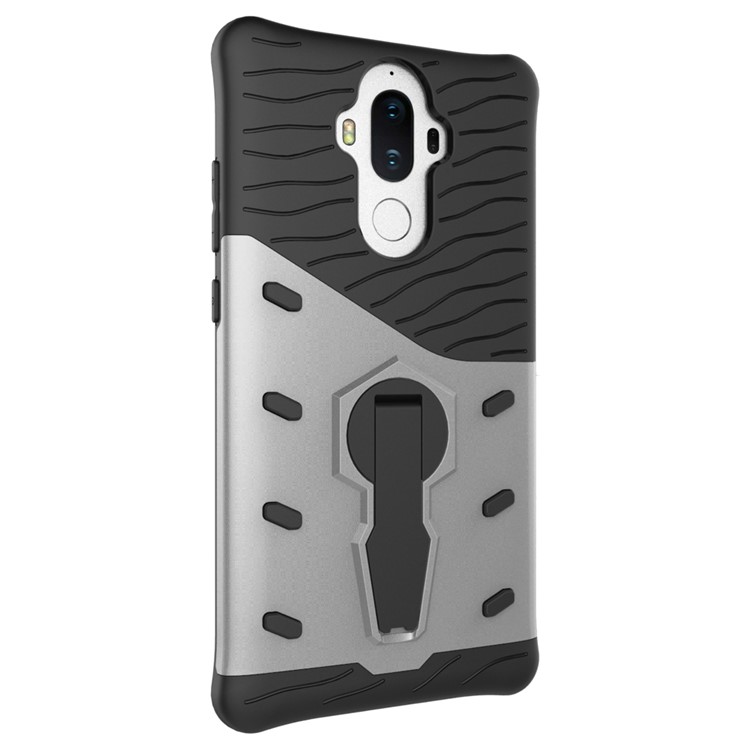 Heavy Duty Rugged Rotary Kickstand Hybrid Cell Phone Case (TPU + PC) for Huawei Mate 9 - Silver-3