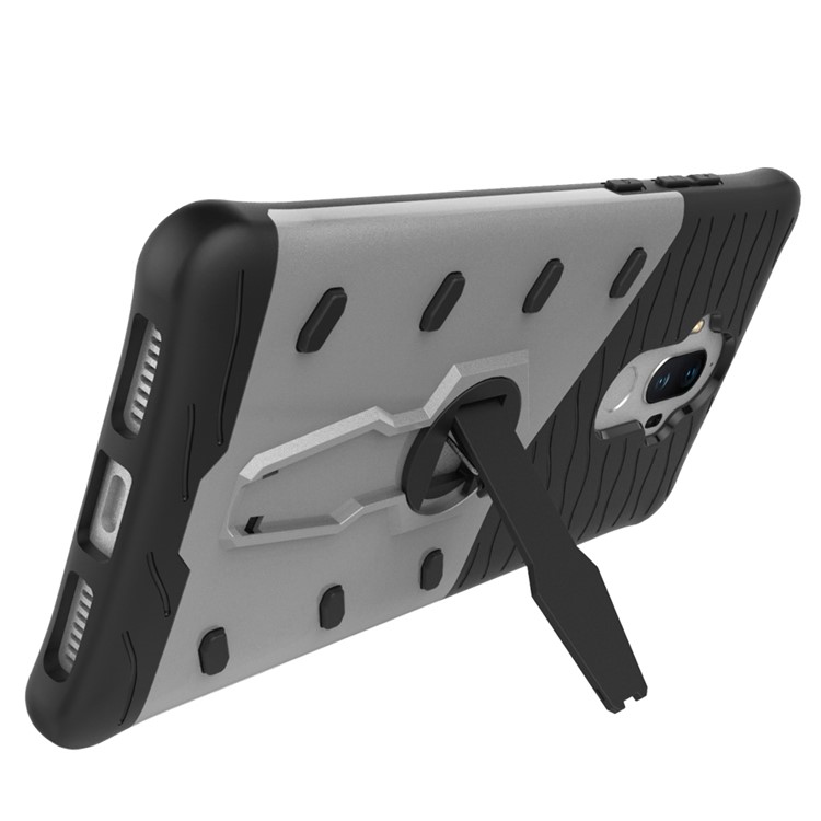 Heavy Duty Rugged Rotary Kickstand Hybrid Cell Phone Case (TPU + PC) for Huawei Mate 9 - Silver-5