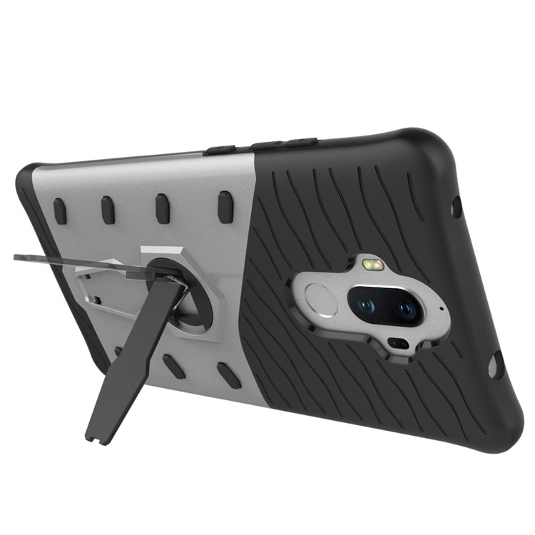 Heavy Duty Rugged Rotary Kickstand Hybrid Cell Phone Case (TPU + PC) for Huawei Mate 9 - Silver-6