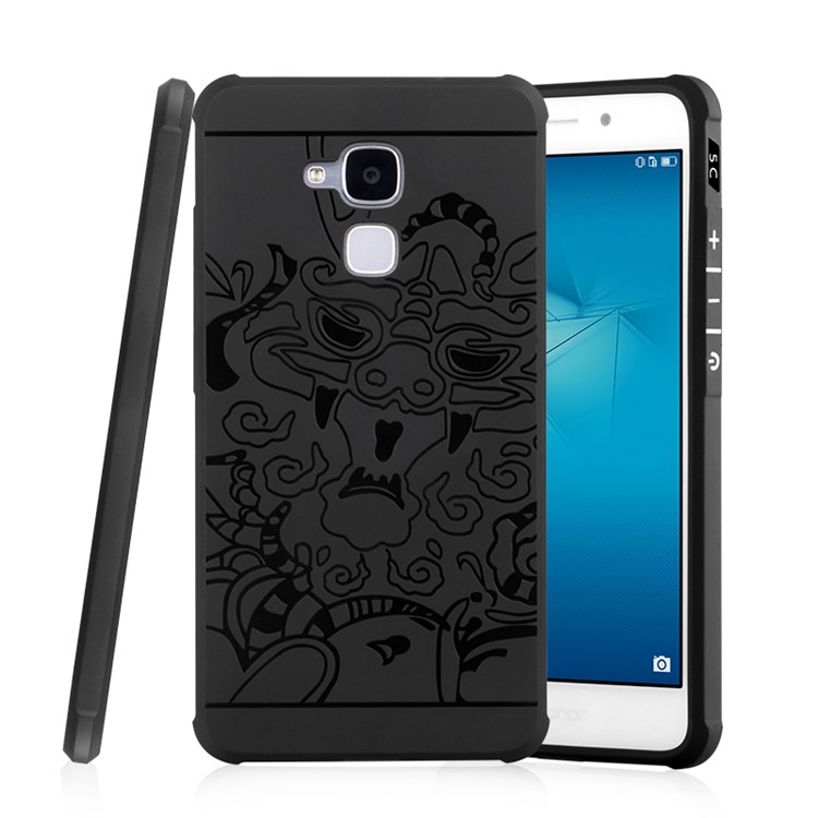 Imprinted Auspicious Dragon Drop-proof TPU Phone Casing for Huawei Honor 5c/GT3/Honor 7 Lite - Black-1