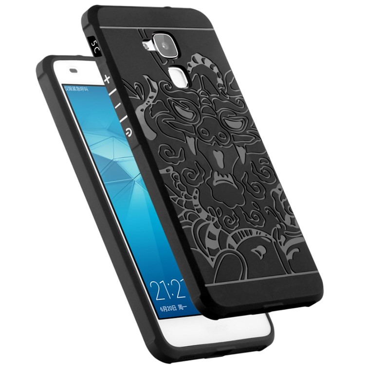 Imprinted Auspicious Dragon Drop-proof TPU Phone Casing for Huawei Honor 5c/GT3/Honor 7 Lite - Black-2
