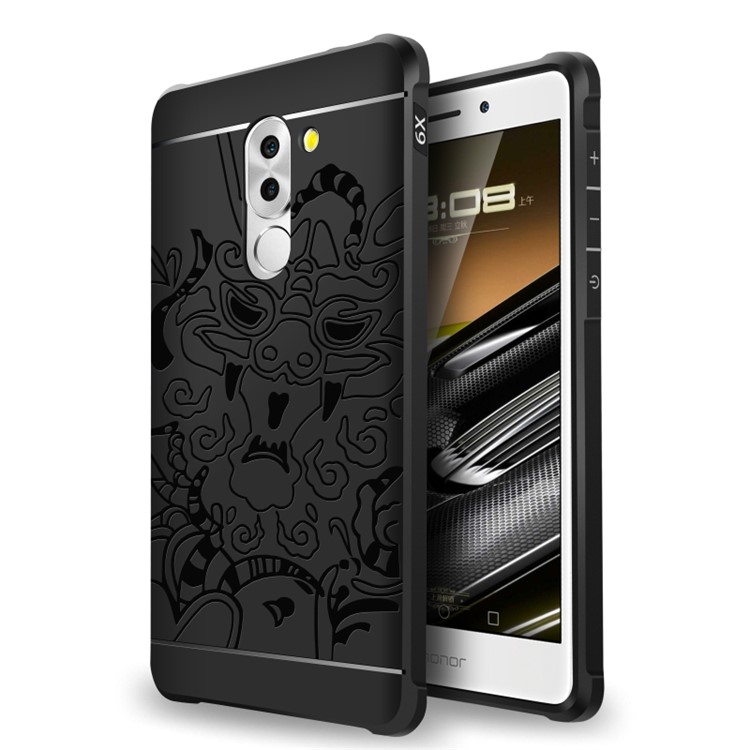 Imprinted Auspicious Dragon Drop-proof TPU Case for Huawei Honor 6x 2016 - Black-1