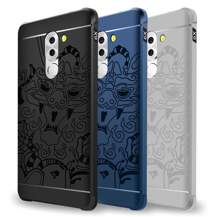 Imprinted Auspicious Dragon Drop-proof TPU Case for Huawei Honor 6x 2016 - Black-10