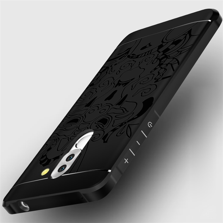 Imprinted Auspicious Dragon Drop-proof TPU Case for Huawei Honor 6x 2016 - Black-2